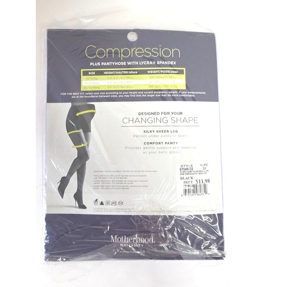 Motherhood Maternity Compression Plus Pantyhose 3X Black Lycra Spandex Sandalft - Picture 4 of 6